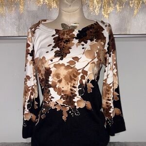 Autumn Floral Long Sleeve Top - Black and Brown